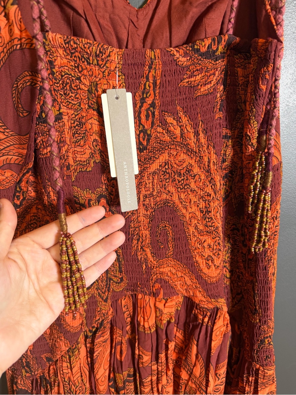 Farm Rio x Anthropologie Drop-Waist Printed Midi Dress | Medium | NWT - Picture 11 of 13